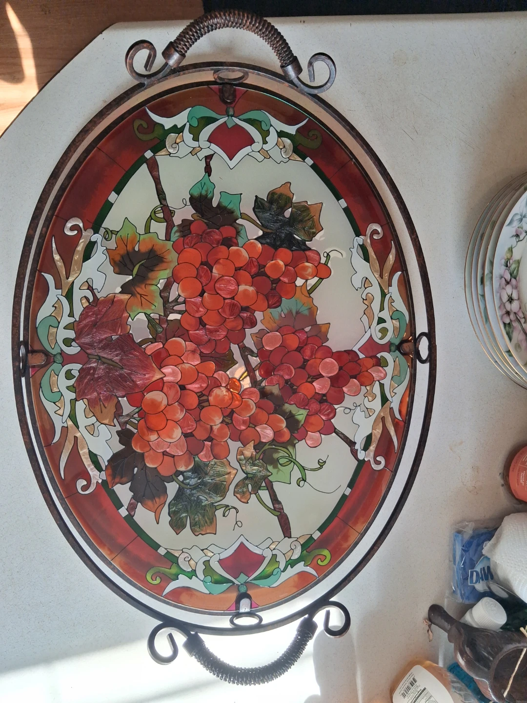 Vinage Joan BakerStained Glass Grape Motif Serving Tray
