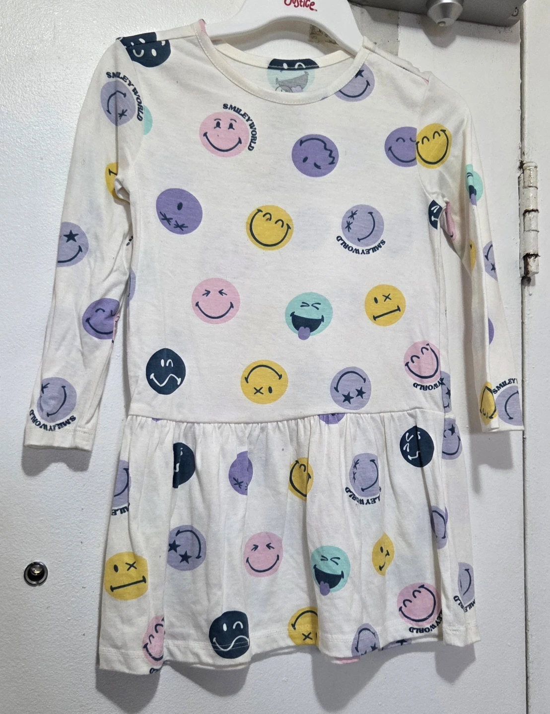 Justice Smiley World Print Long Sleeve Dress