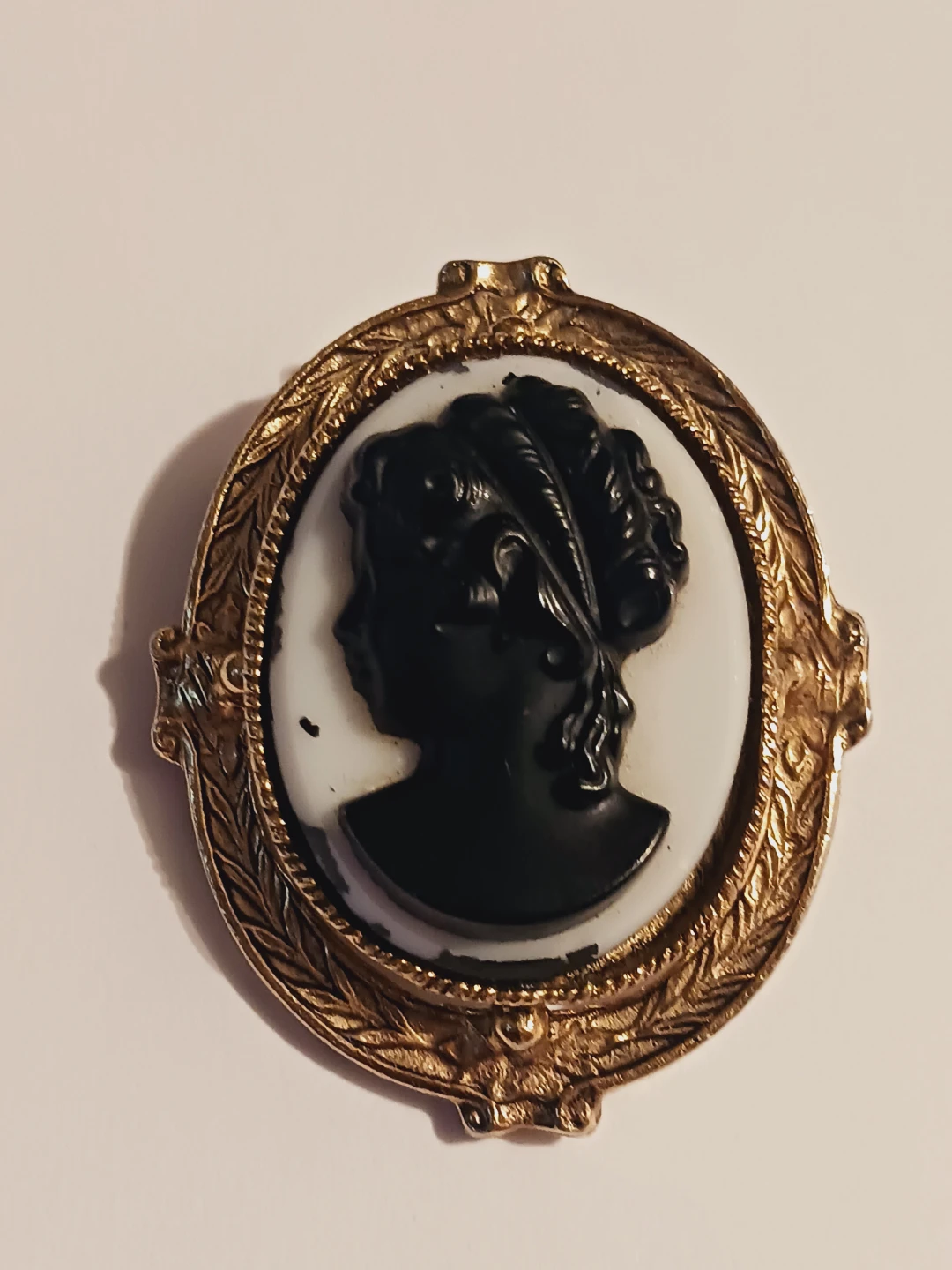 Beautiful Vintage Black & White Cameo Brooch
