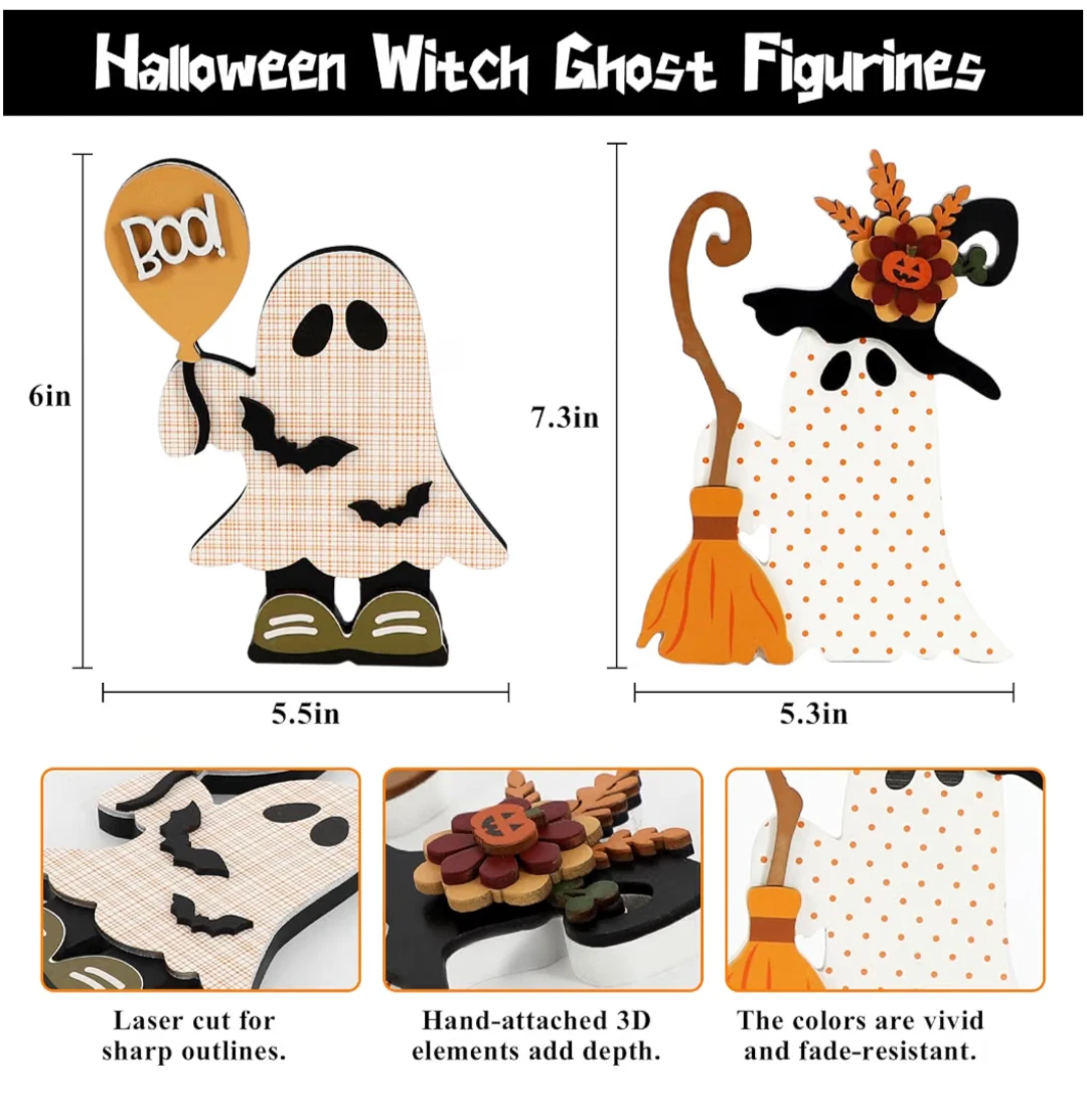 DAZONGE Halloween Wooden Ghost Figurines - photo 2