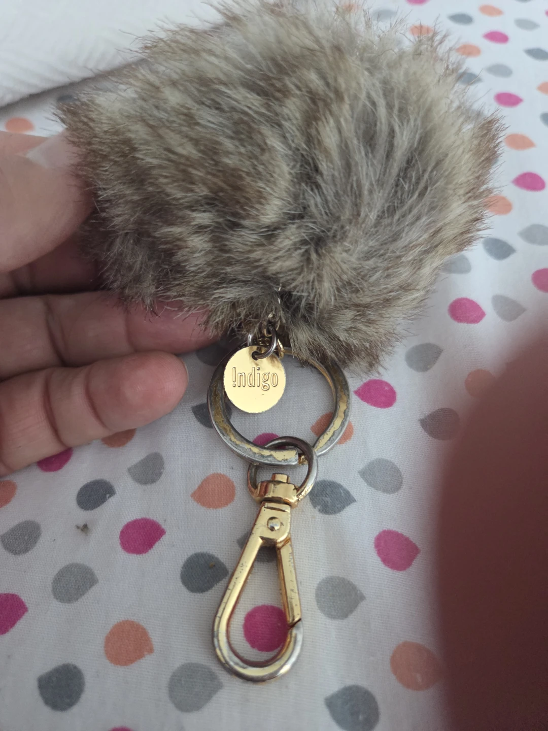Indigo Faux Fur Pom Pom Keychain