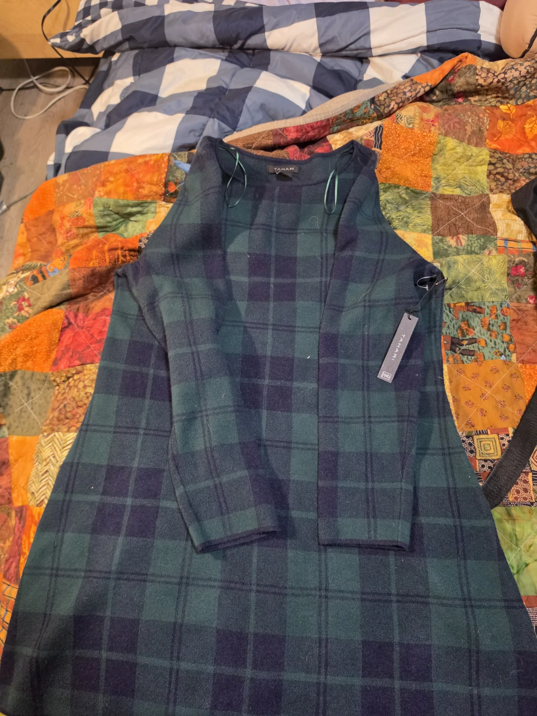 Tahari Plaid Knit Dress Size XL