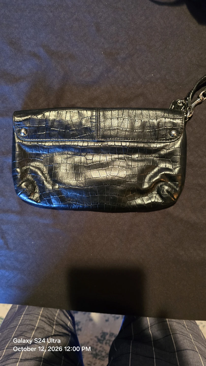 Coach Black Crocodile Pattern Wristlet - photo 3