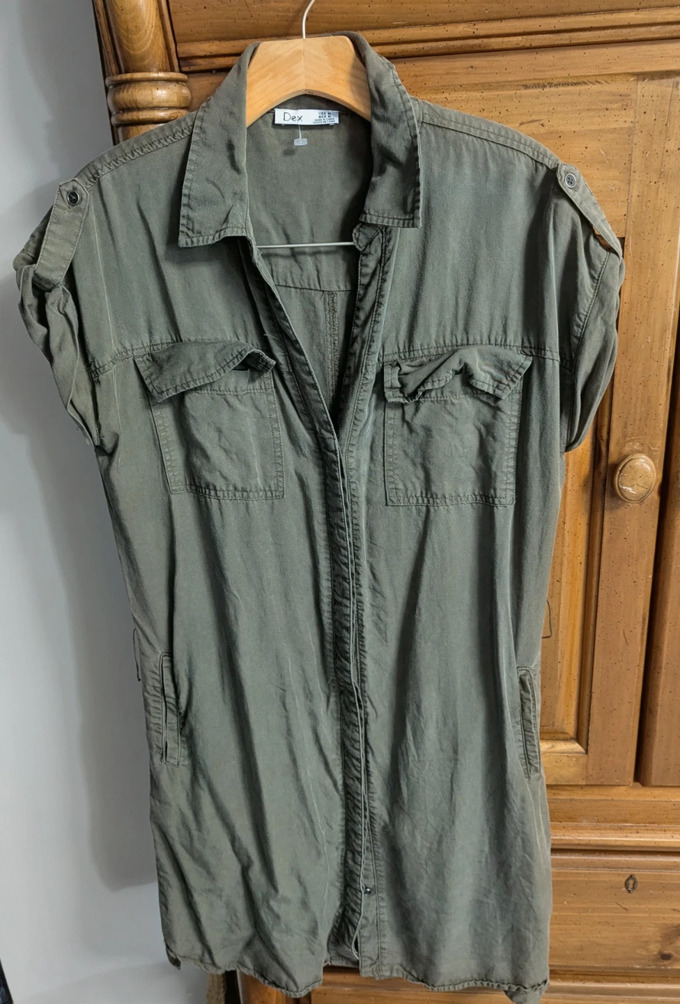 Dex Olive Green Utility Shirt Dress