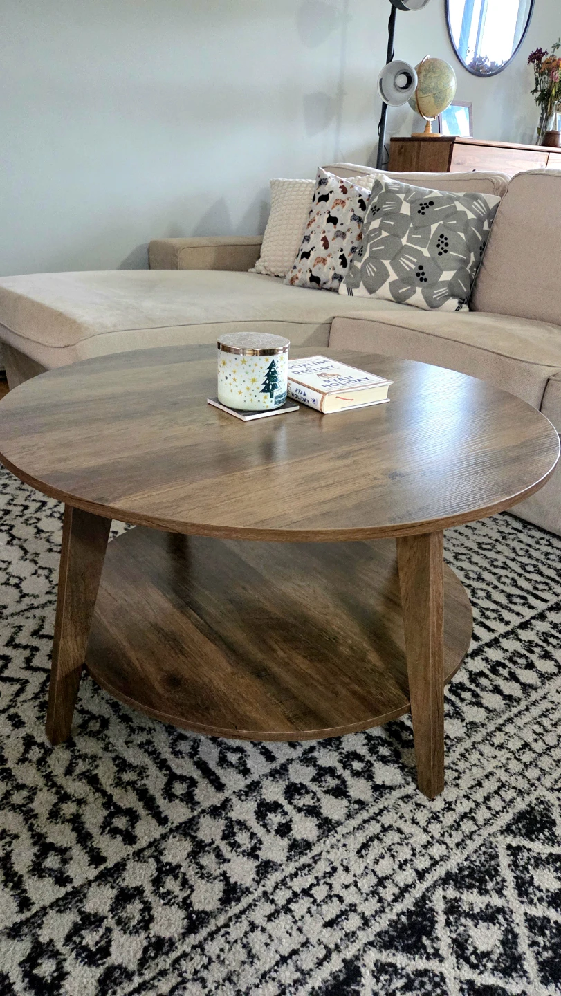 Round 2-Tier Coffee Table – Chestnut Finish *new