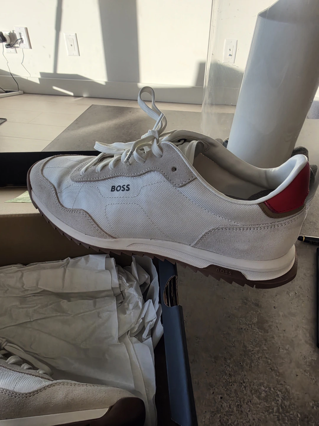 BOSS White and Beige Sneakers
