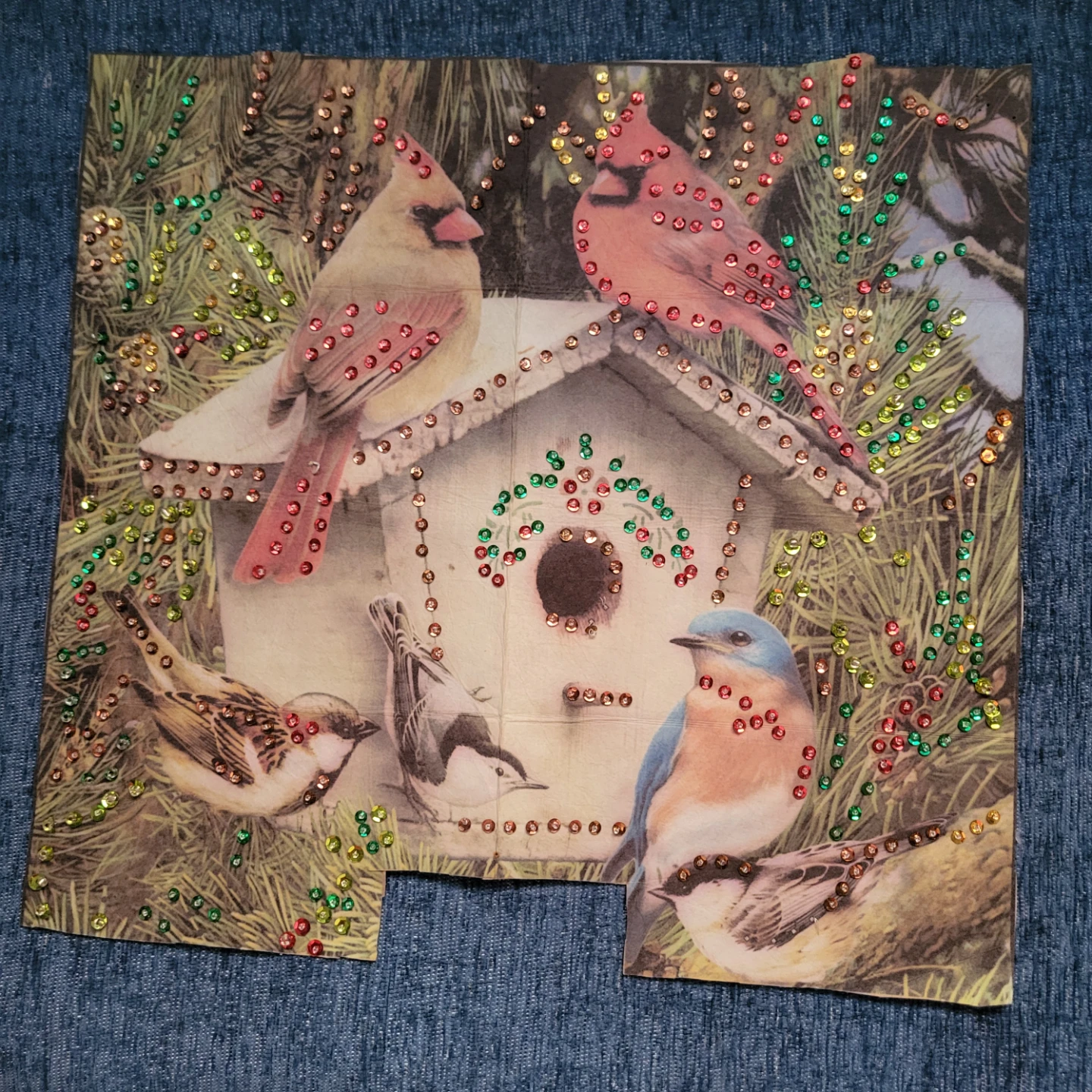 Bird House Sequin Art Picture
