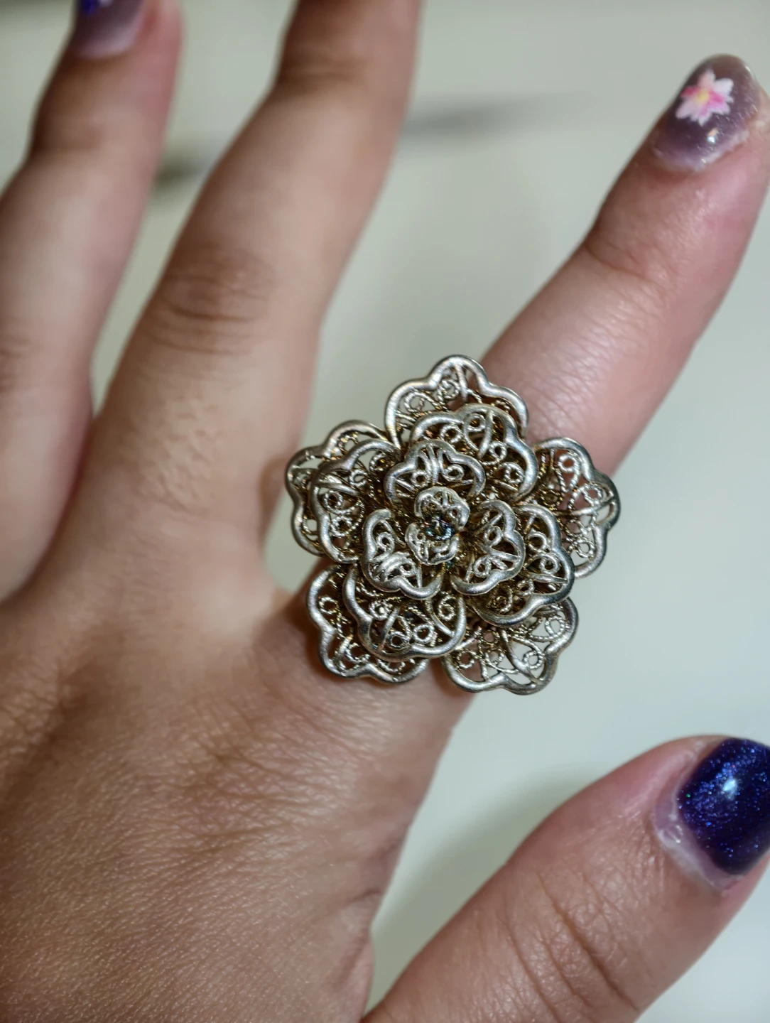 Authentic 20th-century vintage handmade silver flower ring
