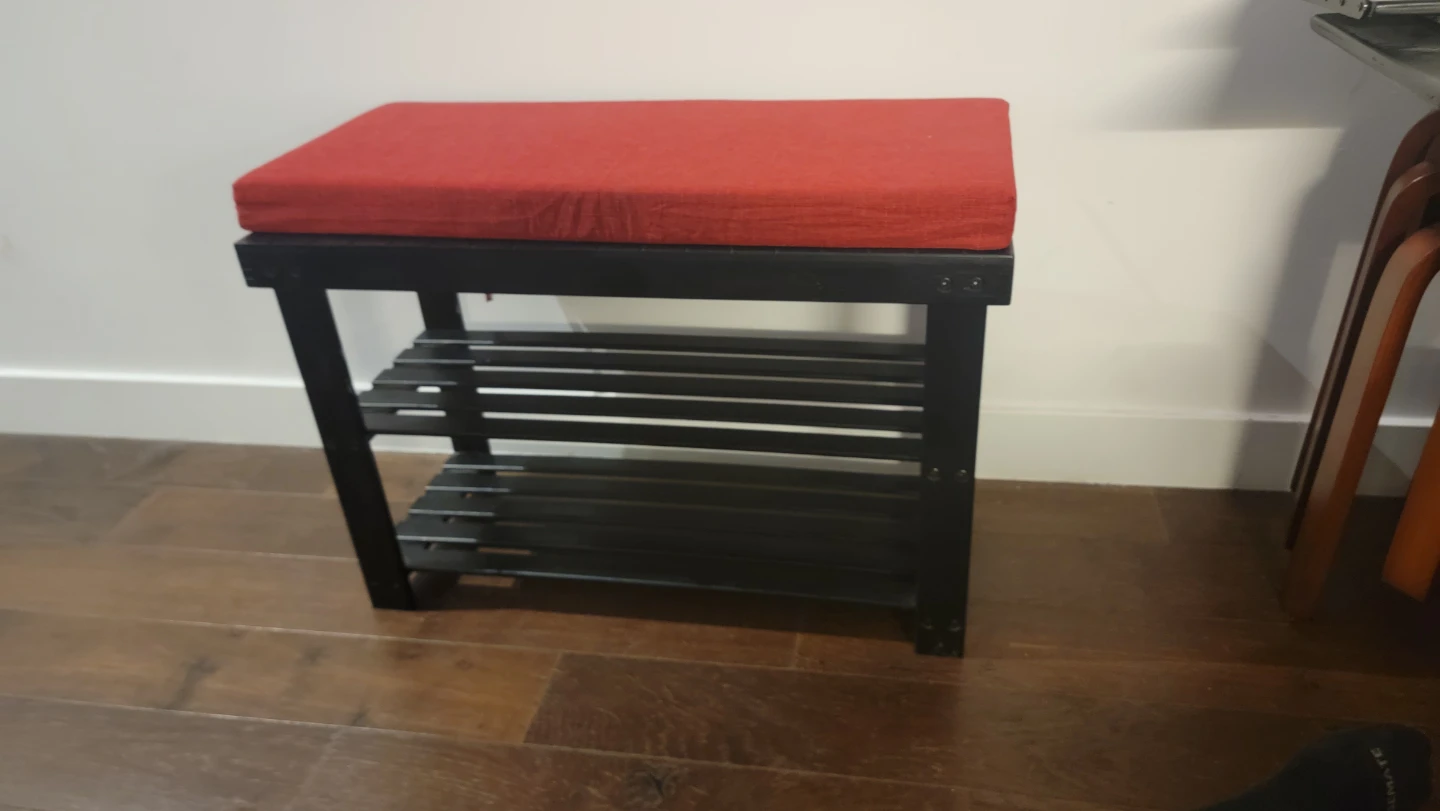 Black Shoe Bench with Red Cushion
