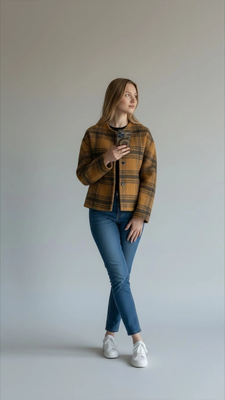 Brown Plaid Wool-Blend Jacket - photo 3