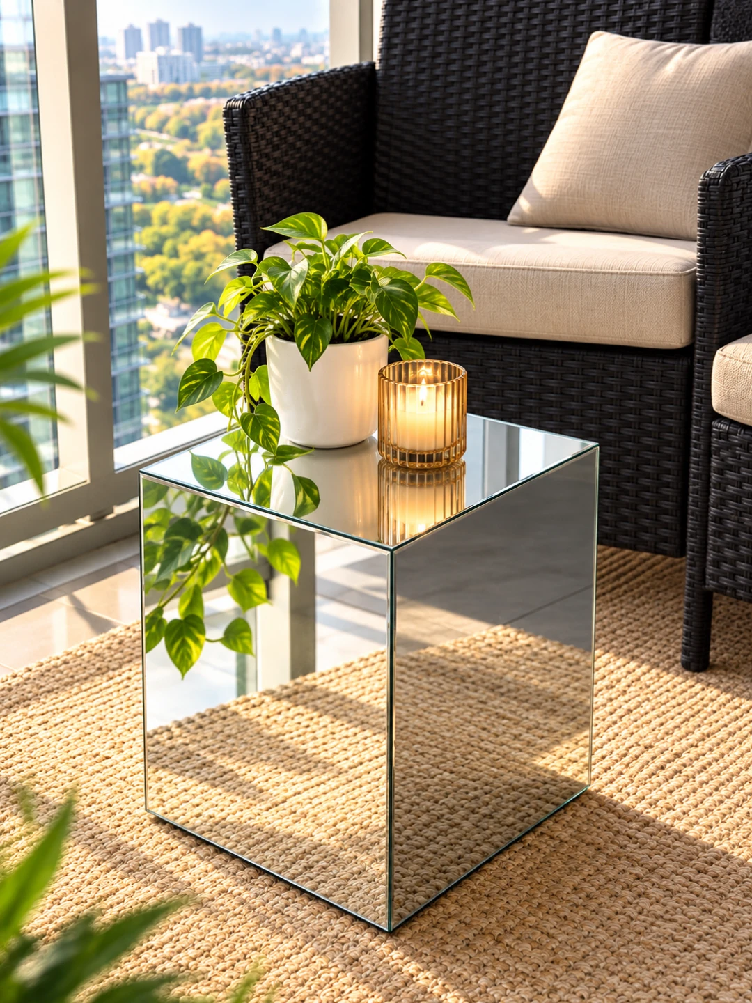 Mirrored Cube Side Table