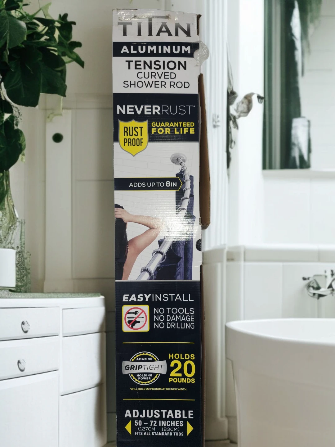 New in box Curved Shower Rod NeverRust 50 to 72 "  Adjustable