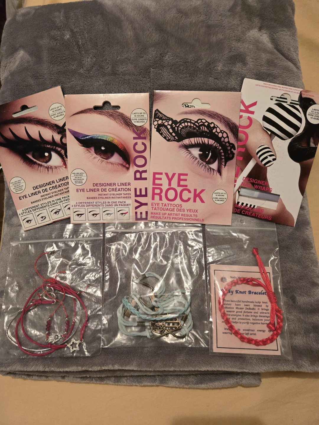 Eye Rock Liner Tattoos, Nail Wraps and Bracelet Lot