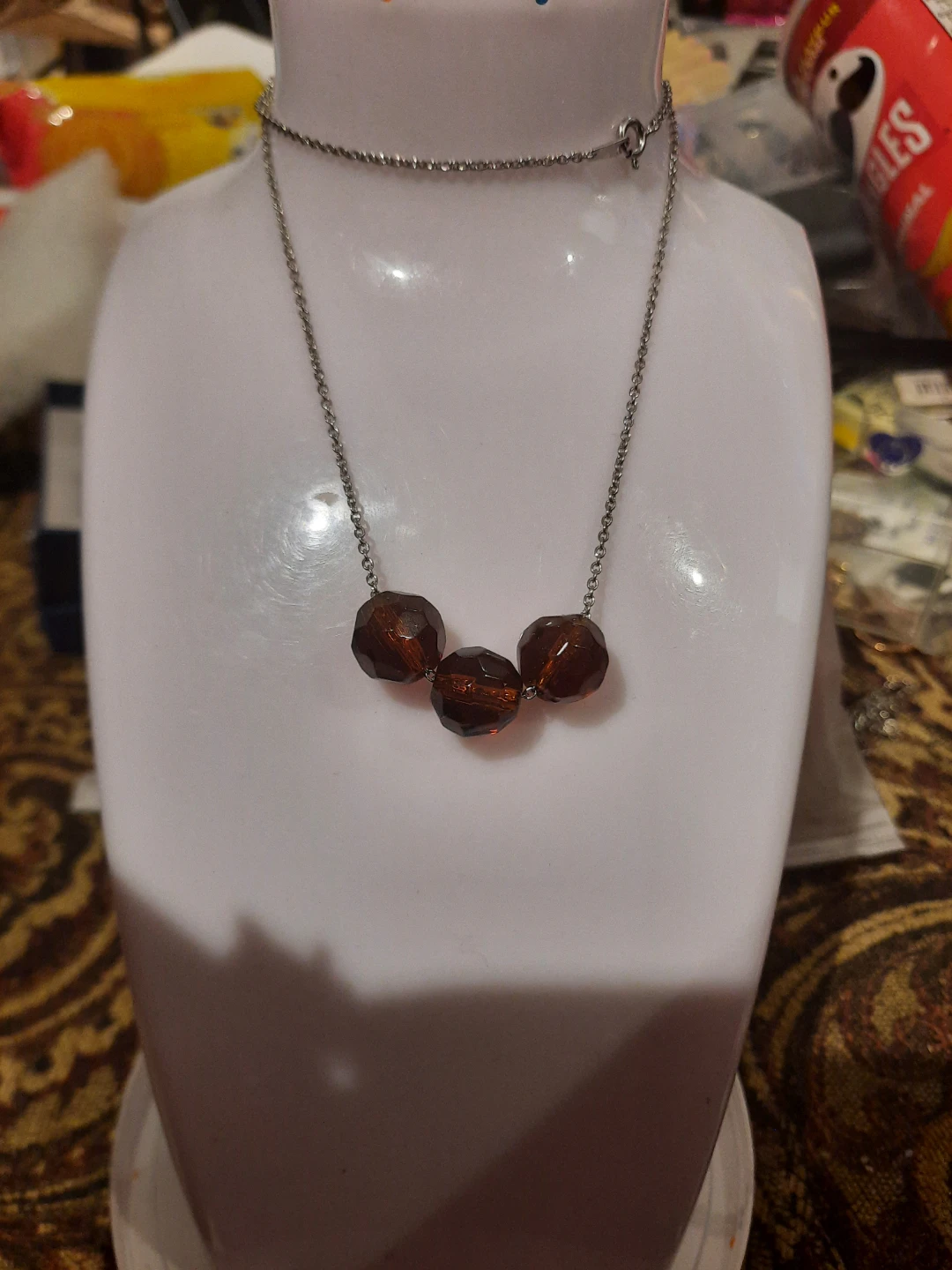 Amber glass beaded 18" necklace solid sterling silver - photo 2
