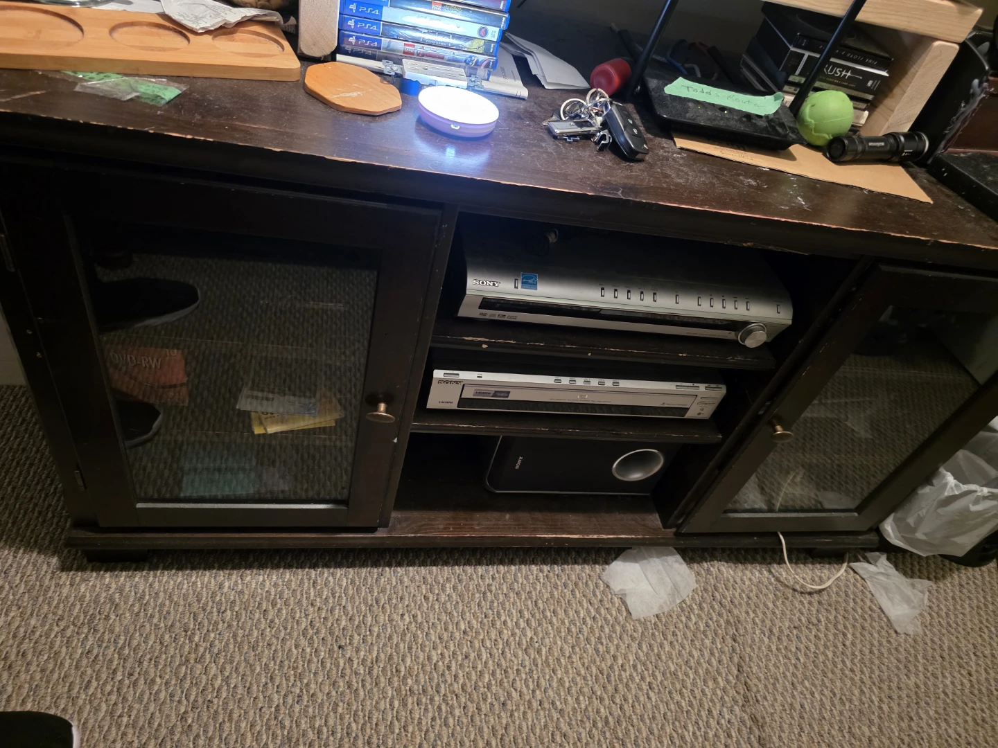 Dark brown wooden media console cabinet - photo 5