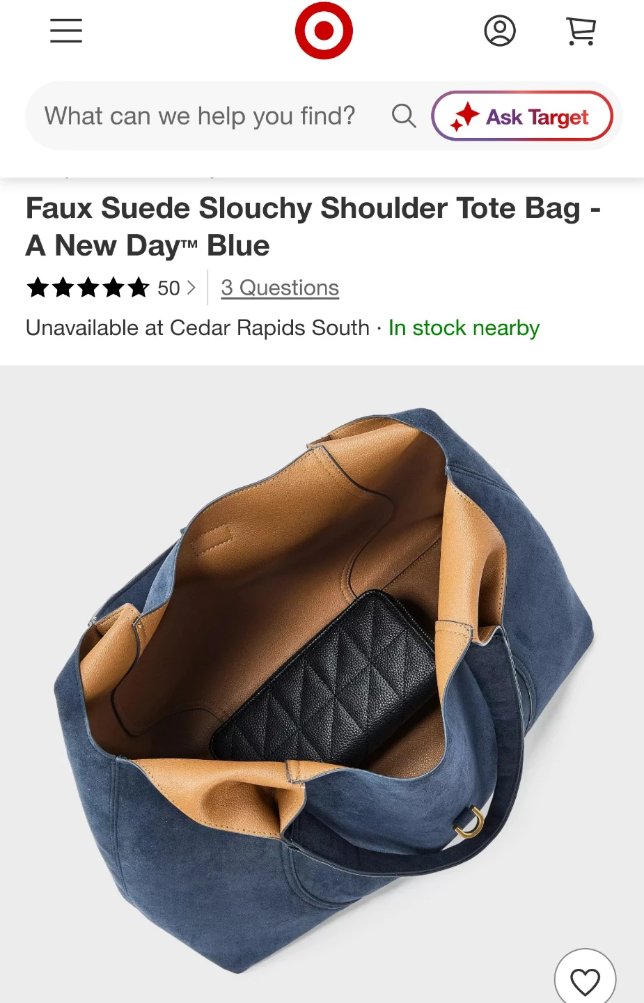 Faux Suede Slouchy Shoulder Tote Bag - Blue - photo 3