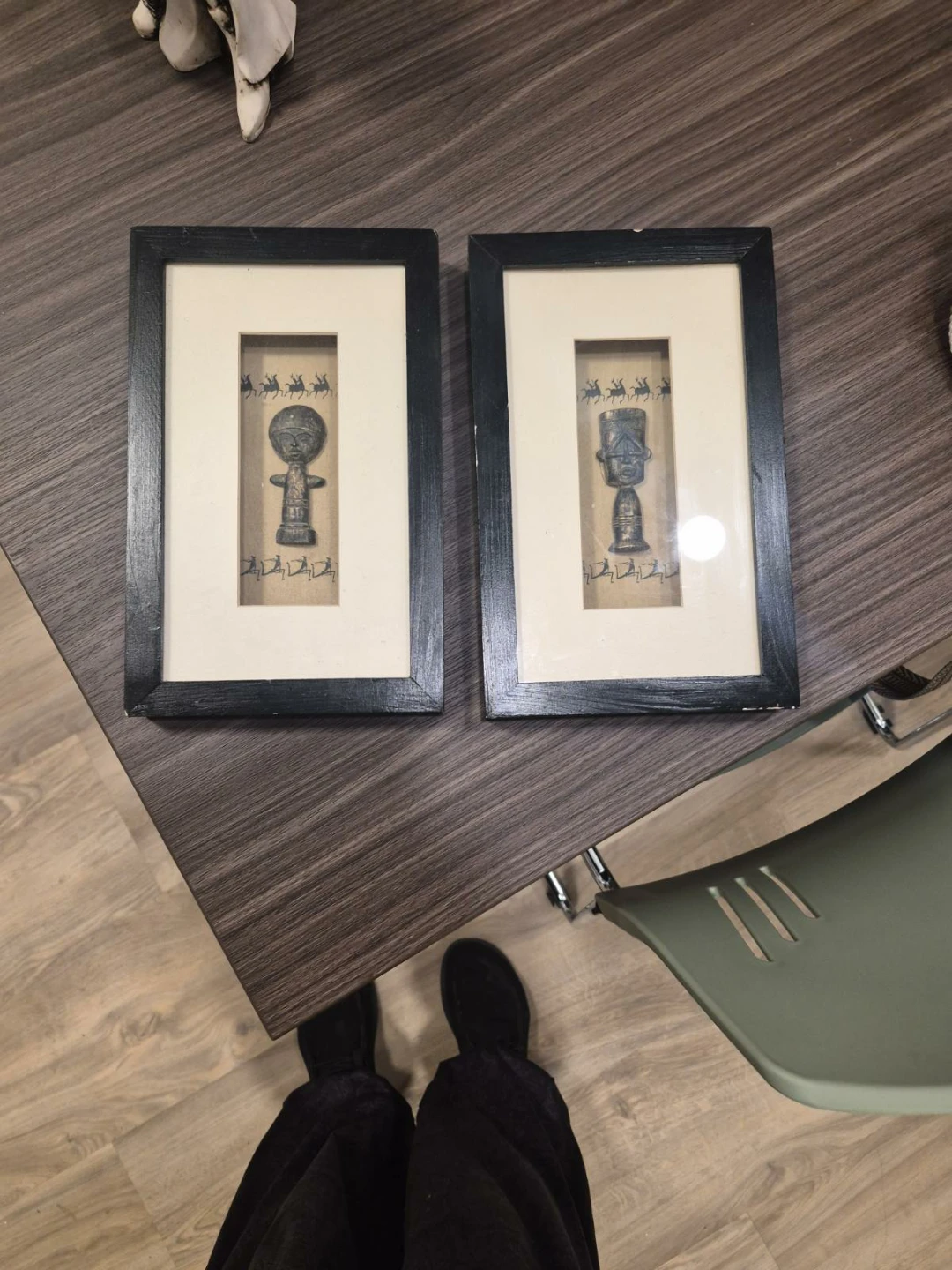 Set of Two Framed Tribal Figurine Art