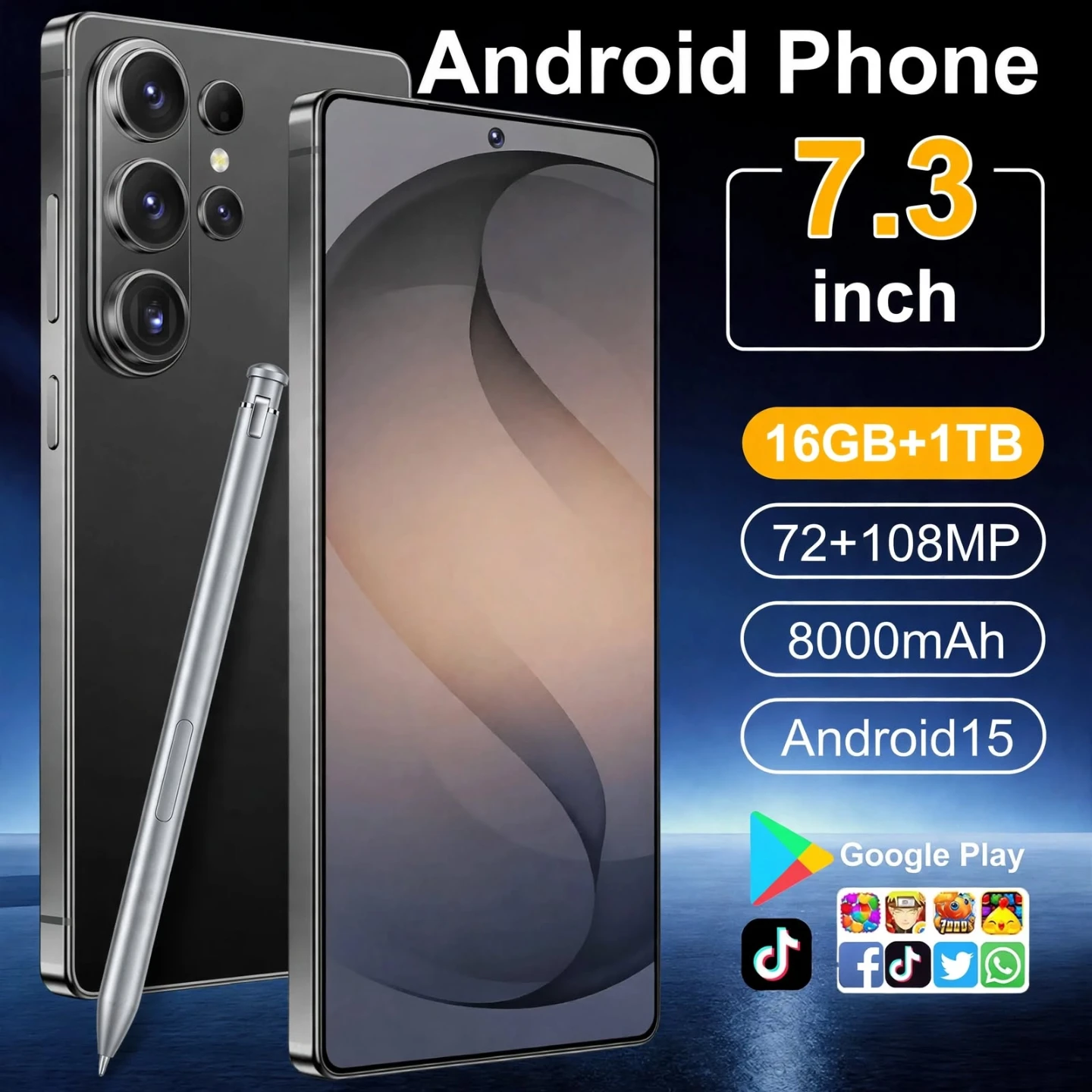 7.3-inch Android 15 Smartphone 16GB RAM 1TB Storage