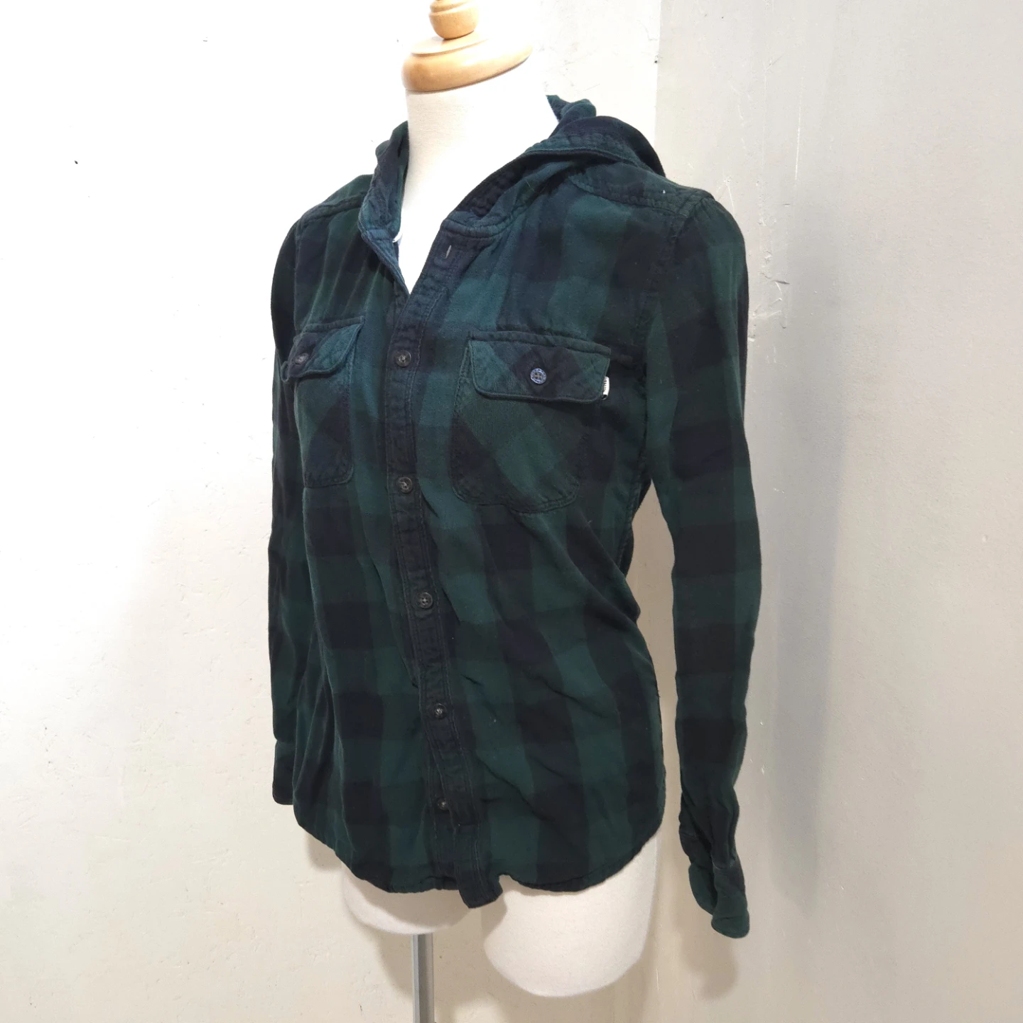 TNA Green and Black Plaid Hooded Shirt - photo 2
