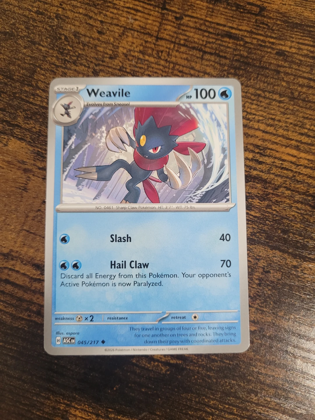Weavile 045/217 Pokemon Trading Card