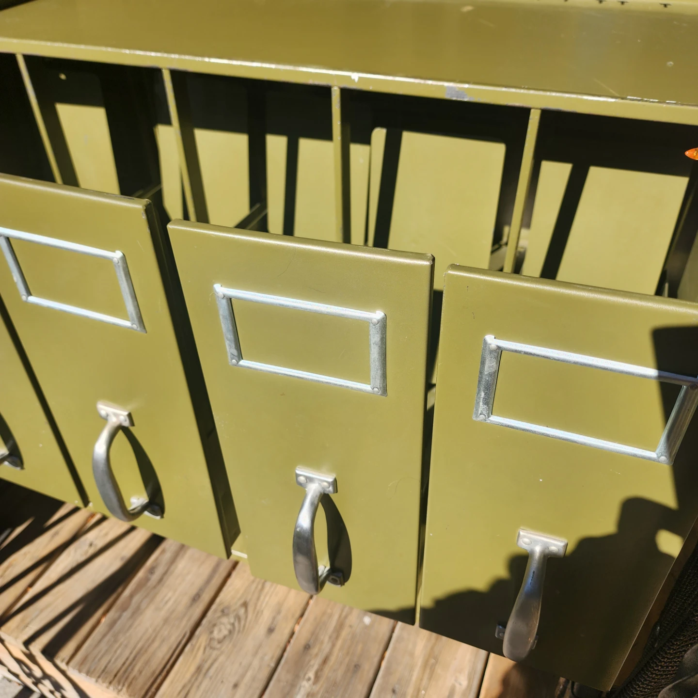 Vintage industrial Metal 10-Drawer Card Catalog Filing Cabinet - photo 3