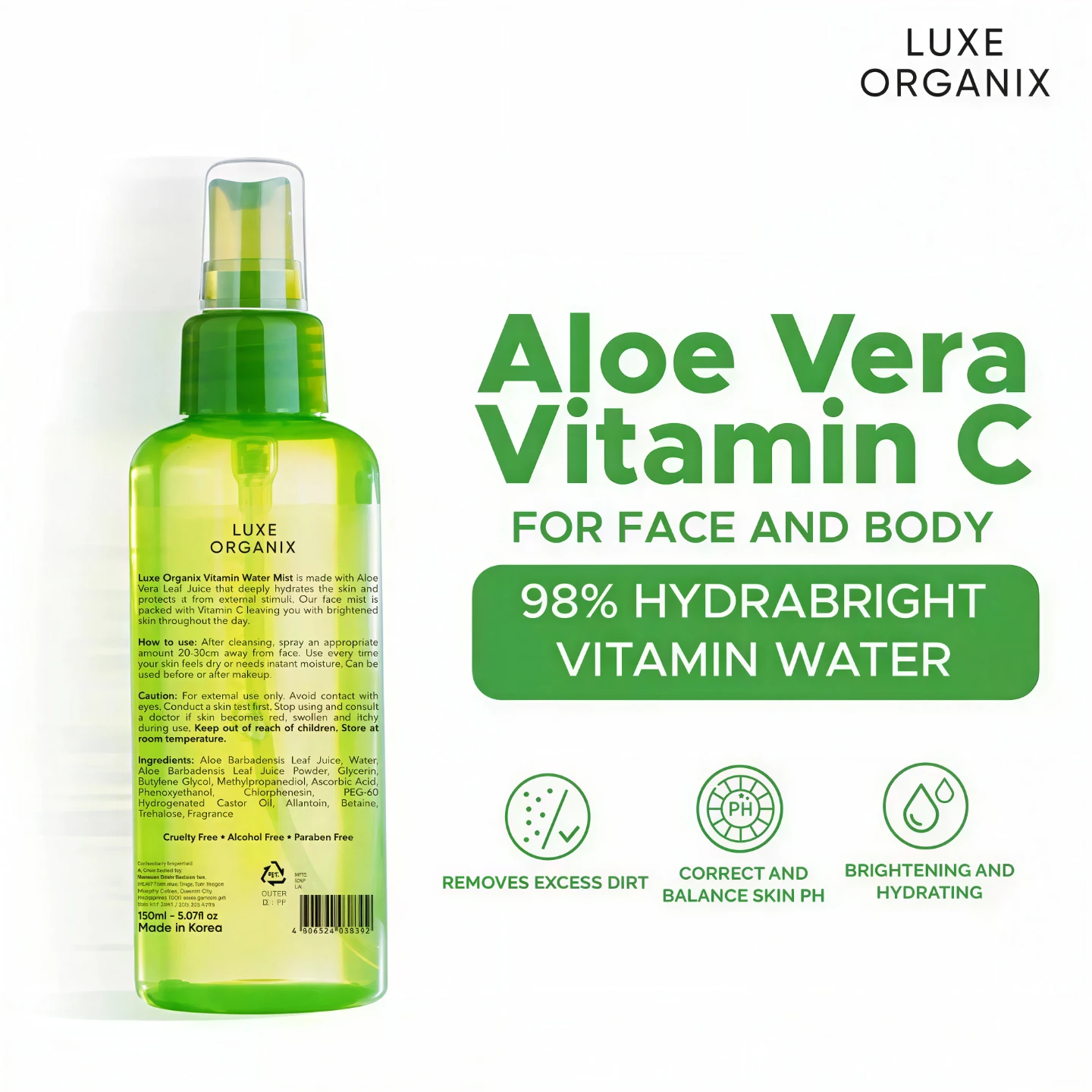 Luxe Organix 98% Aloe Vera Vitamin C Hydrabright Water 150ml - photo 2