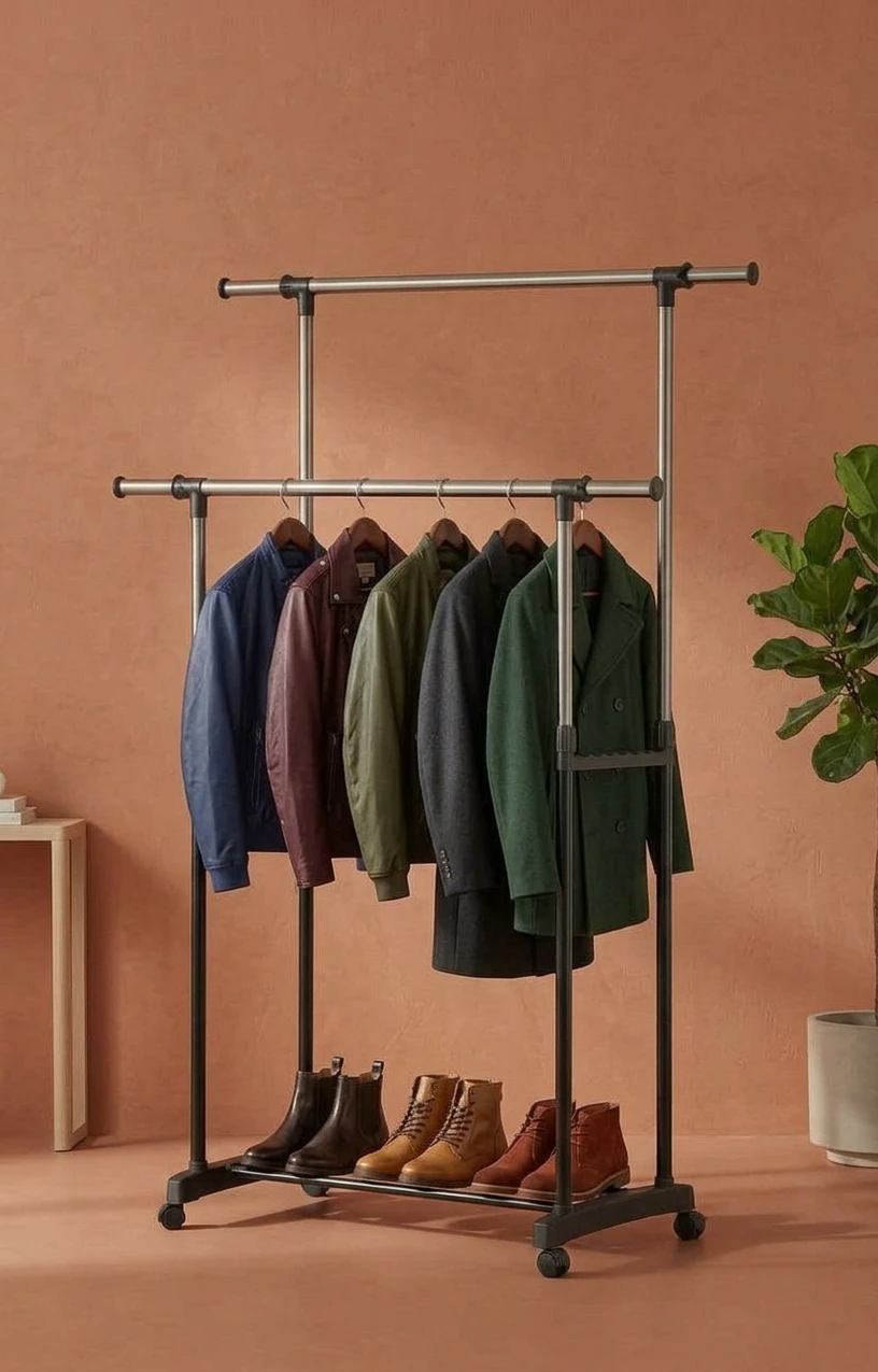 (BRAND NEW) Double Rod Extendable Clothing Rack with Wheels - photo 2