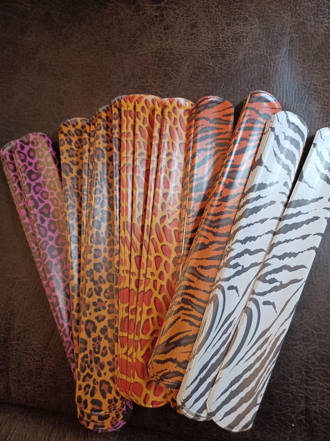 Set of 12 Assorted Animal Print Slap Bracelets