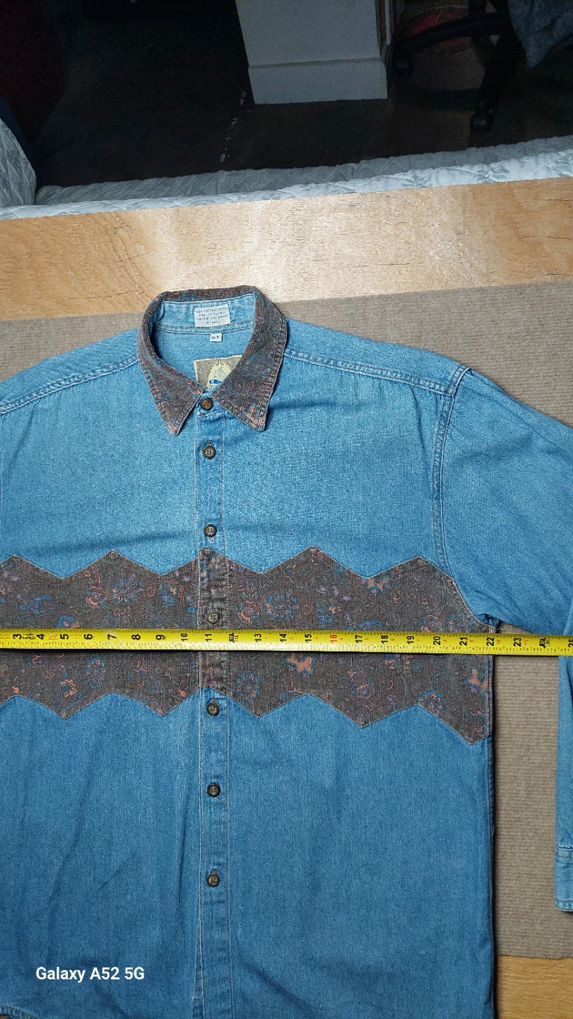 Vintage  90s blue rodeo Denim Shirt with Floral Panel - photo 3