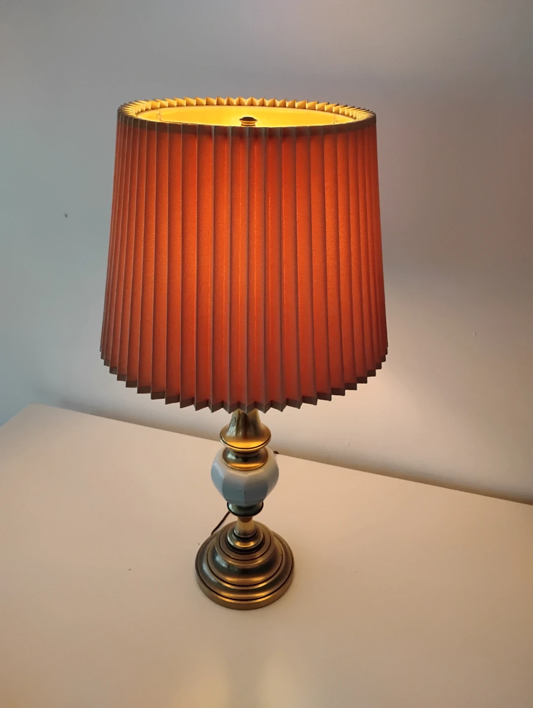 MCM Stiffle Porcelain Ostrich Egg and Brass Table Lamp pair