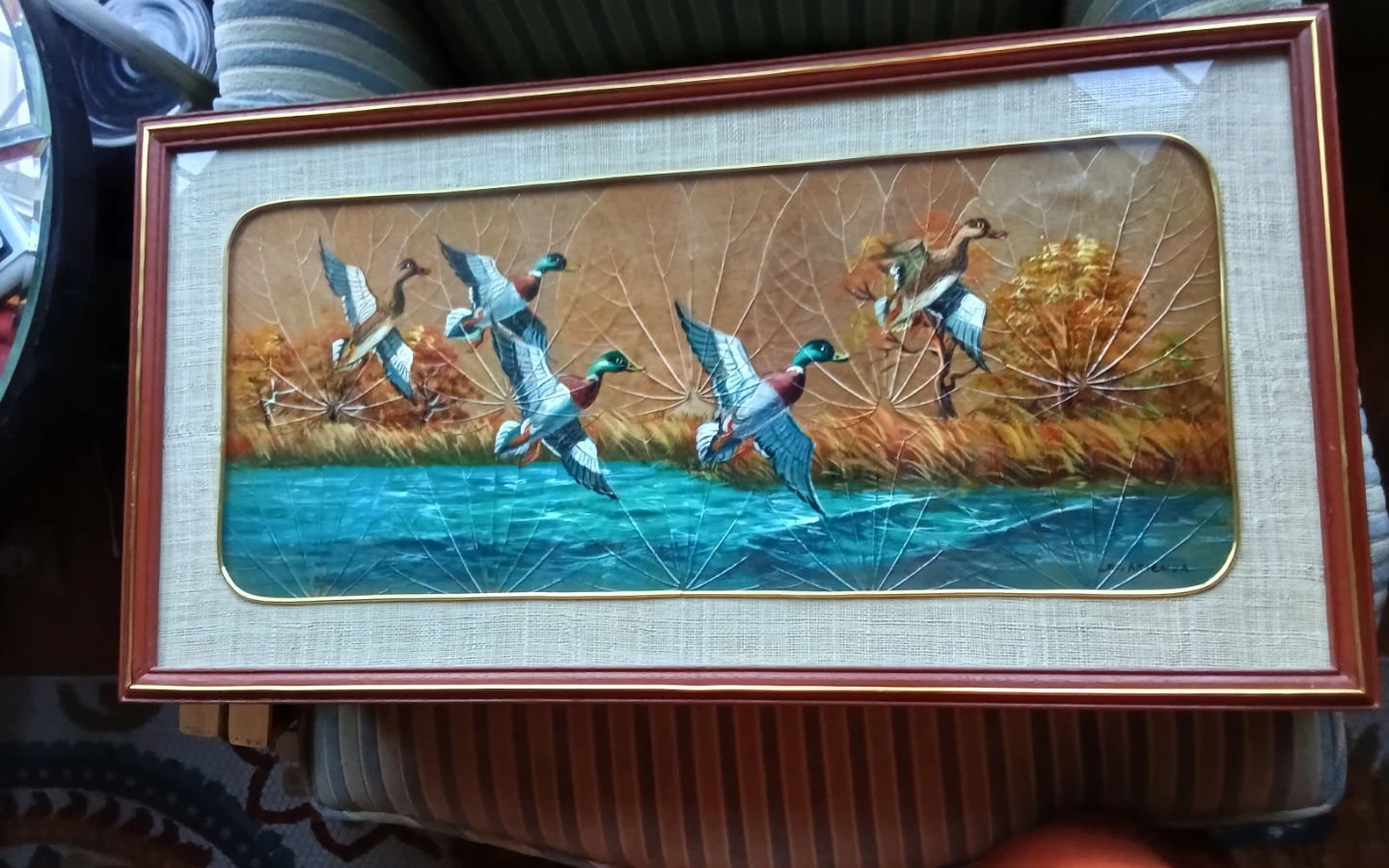 "Mallard Ducks" Mixed Media Leaf Painting by L. Arrienda
