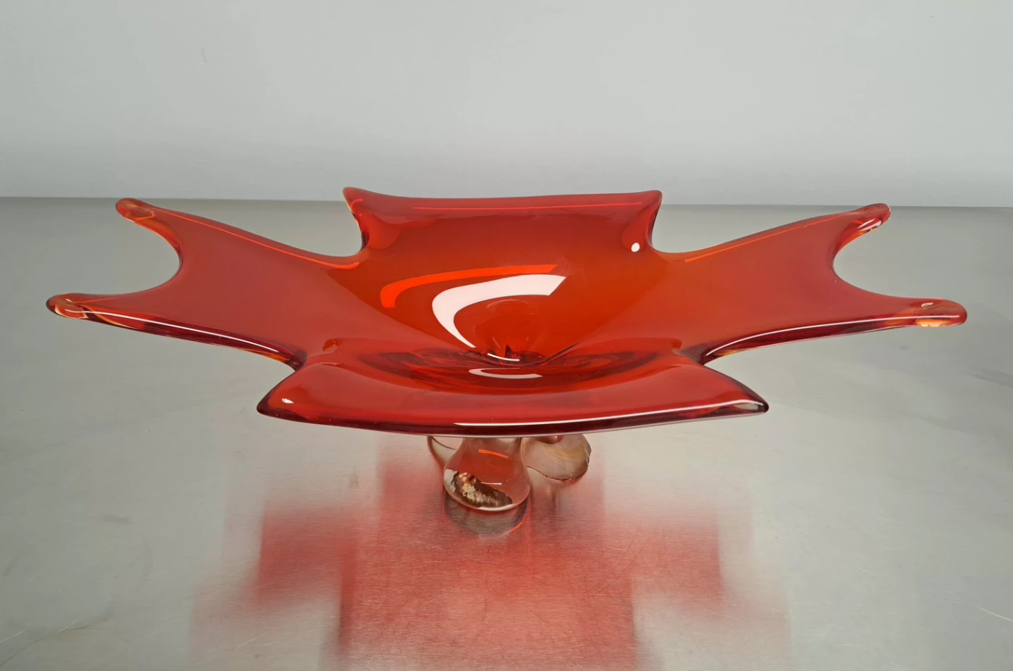 MCM Vintage Red Art Glass Footed Bowl