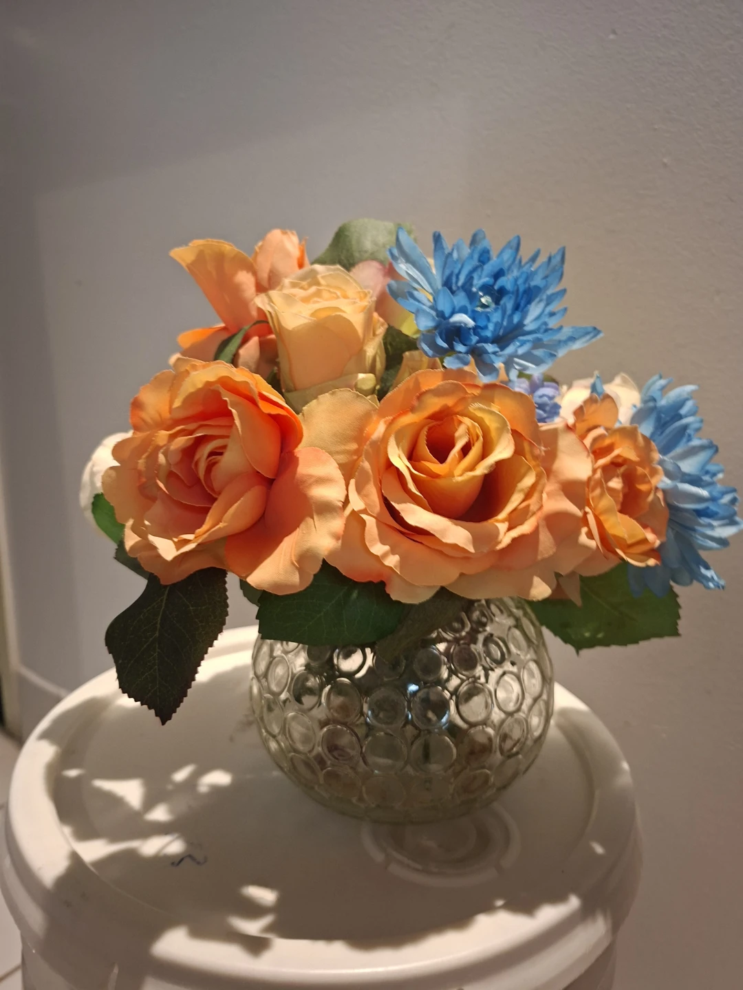 Artificial Floral Arrangement with Glass Vase