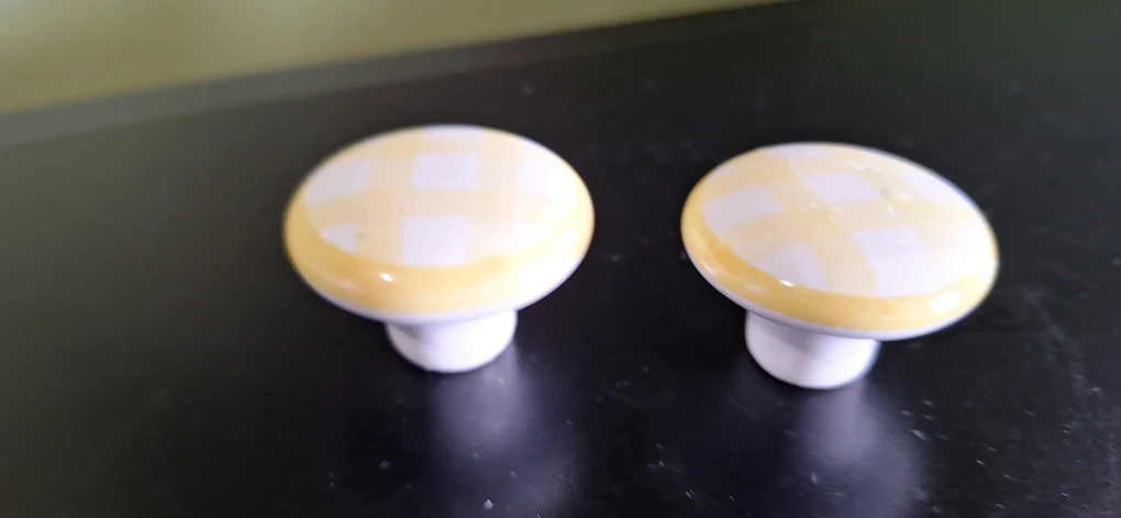 Set of 2 Yellow Gingham Ceramic Cabinet Knobs