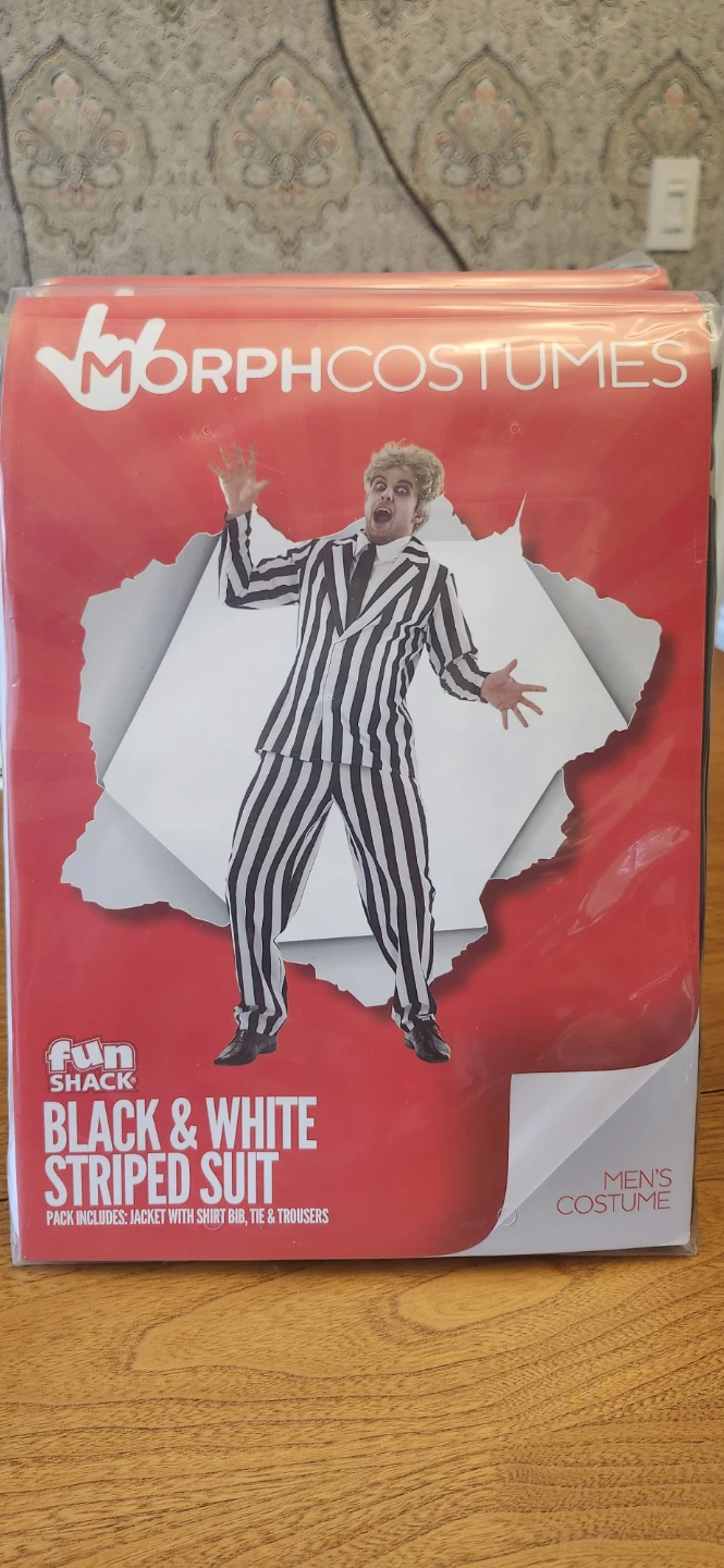 Halloween Costume Black & White Striped Suit - Mens Medium