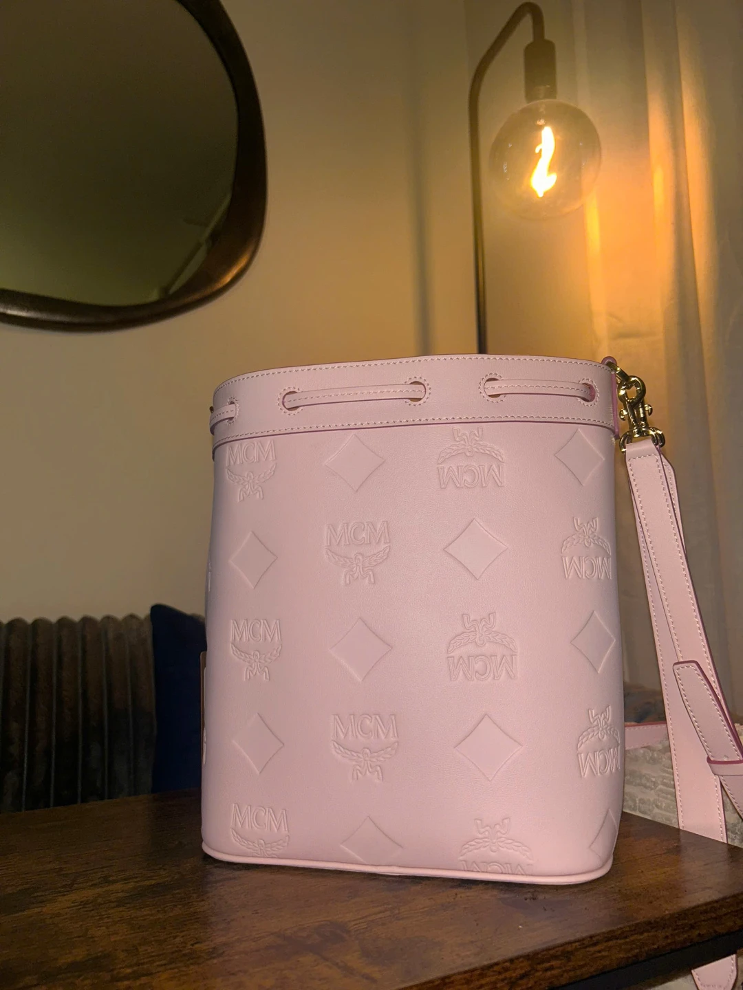 MCM Dessau Drawstring Bag in Maxi Monogram Leather