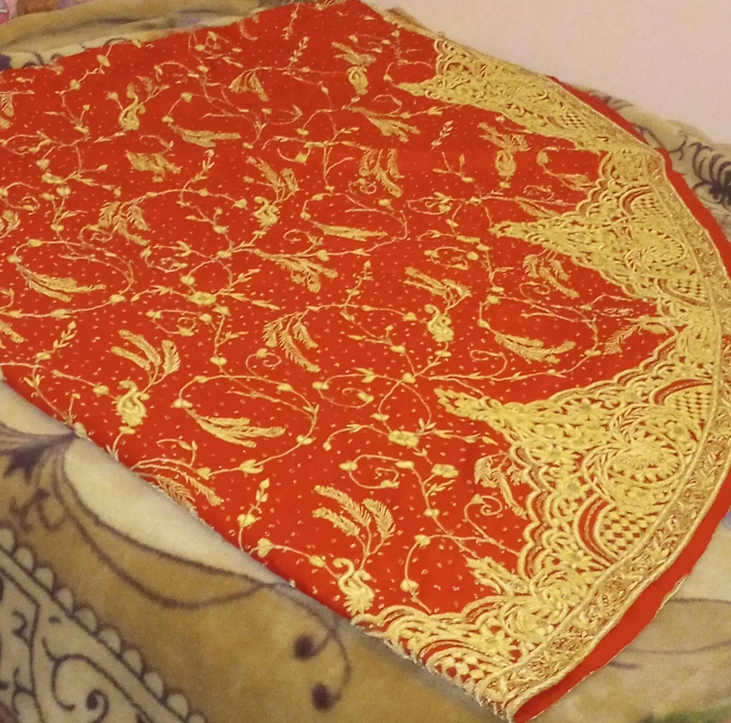 Red and gold traditional ethnic bridal lengaha outfit - photo 3