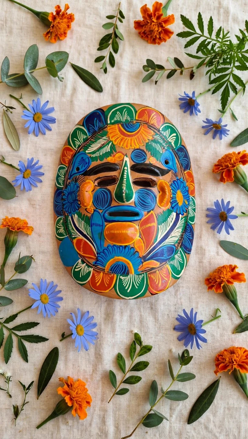 Hand-Painted Terracotta Clay Wall Mask - photo 2