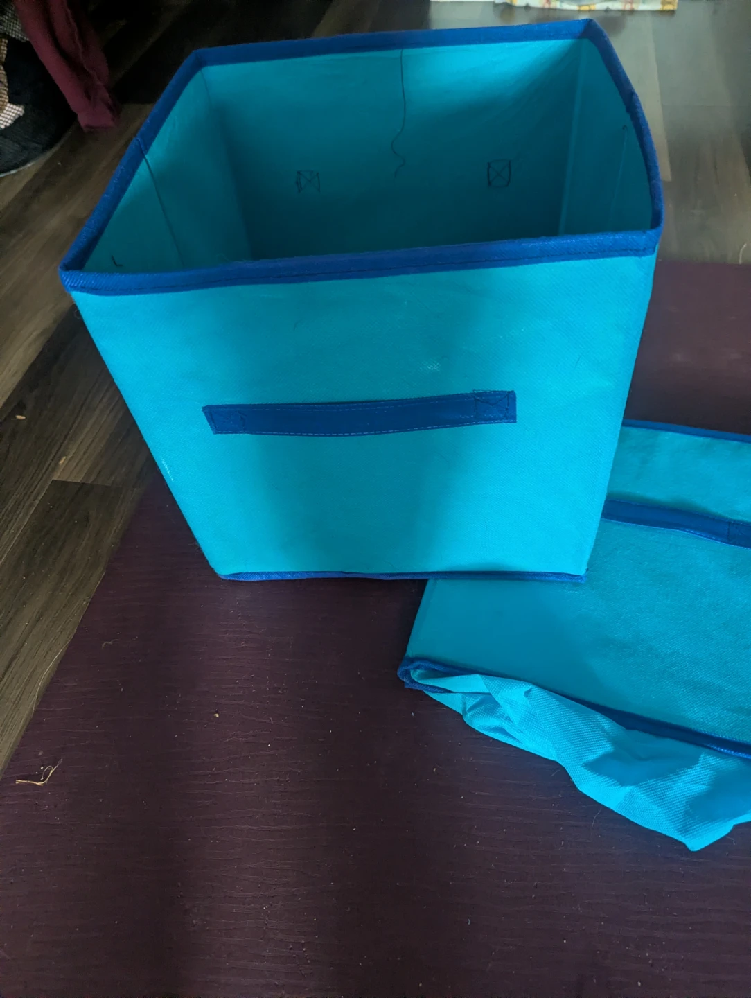 Two Blue Fabric Storage Cubes