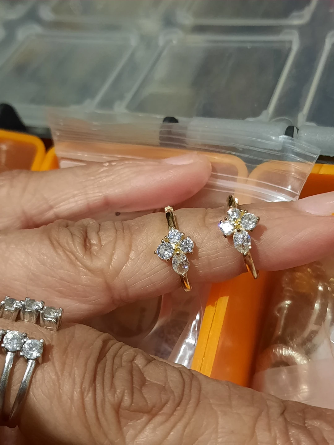 14kt Gold Over Solid Sterling Silver CZ Cross Hoop Earrings - photo 3