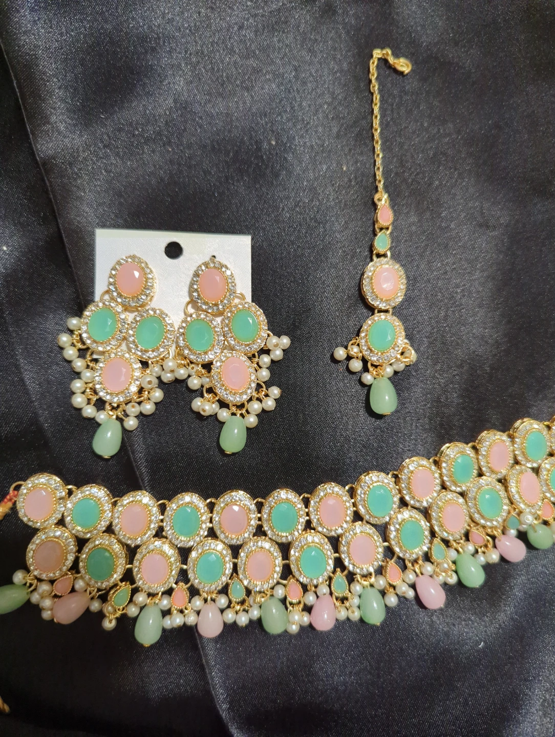 Pastel Pink and Mint Necklace and Earring Set