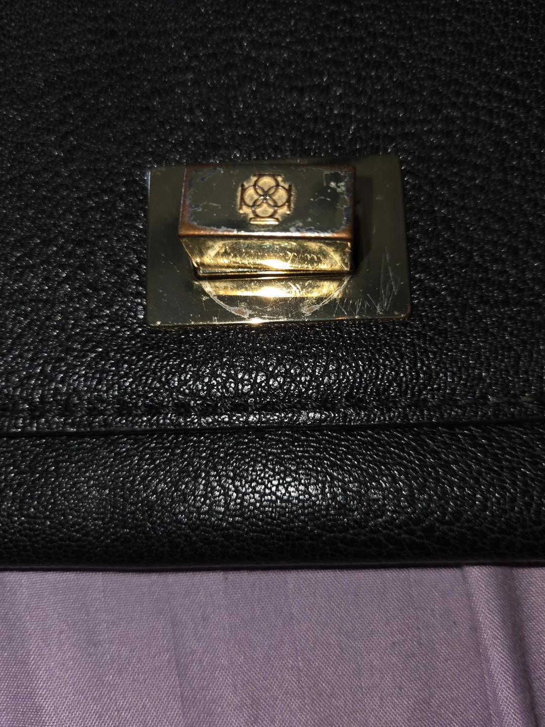 Leather & Gold-Lined Clutch Purse w/ Twist-Close Hardware - photo 4