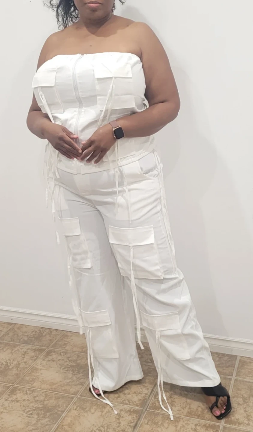 White Tube Top and Cargo Pants Set - photo 4