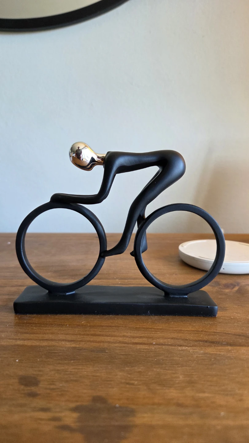 Minimalist Cyclist Sculpture Desk Decor – Black & Silver *new - photo 2