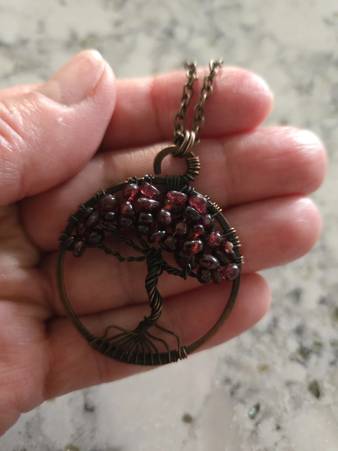Wire Wrapped Copper Tree of Life Garnet Necklace - photo 2