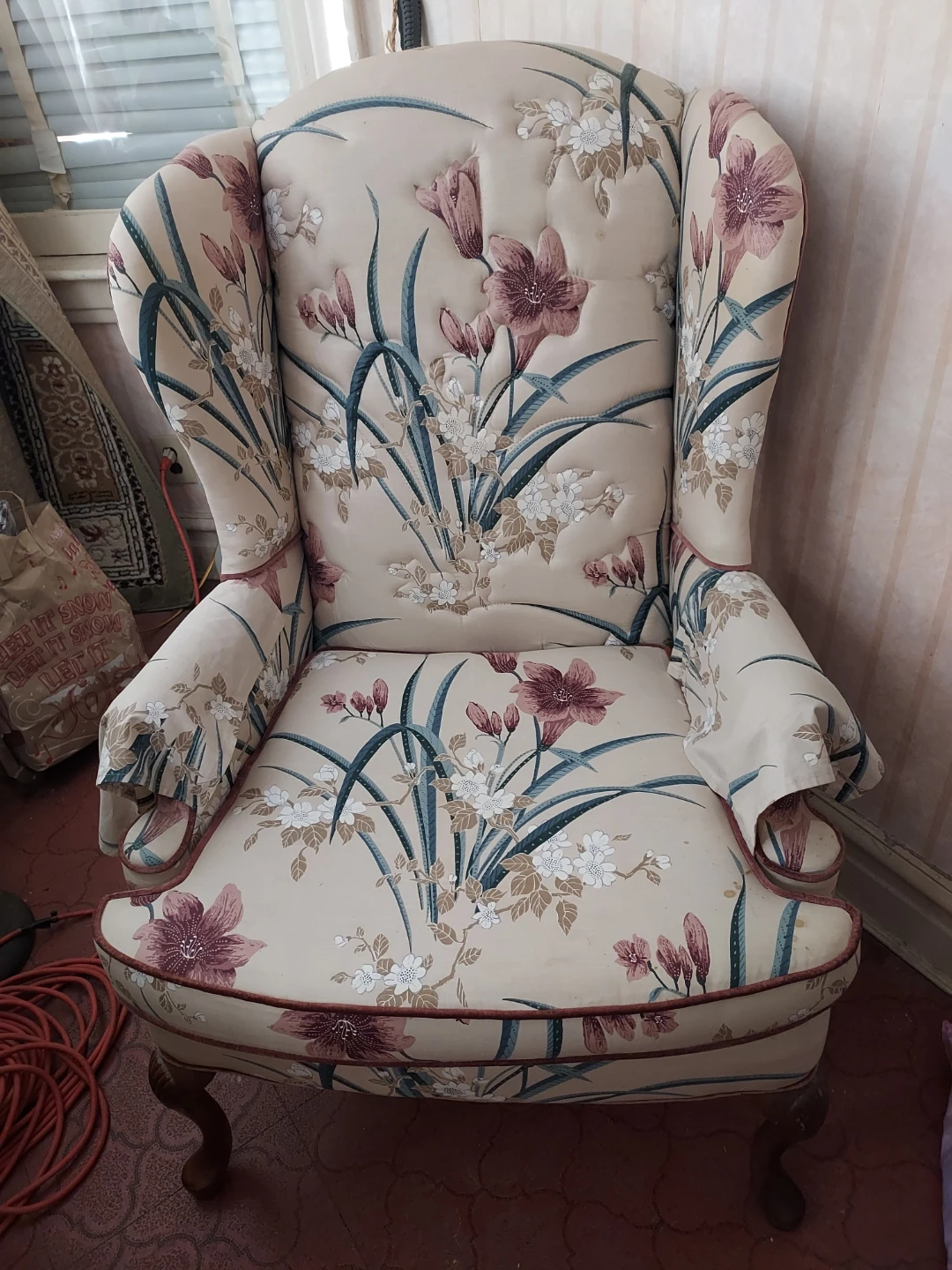 Vintage Floral Print Wingback Chair