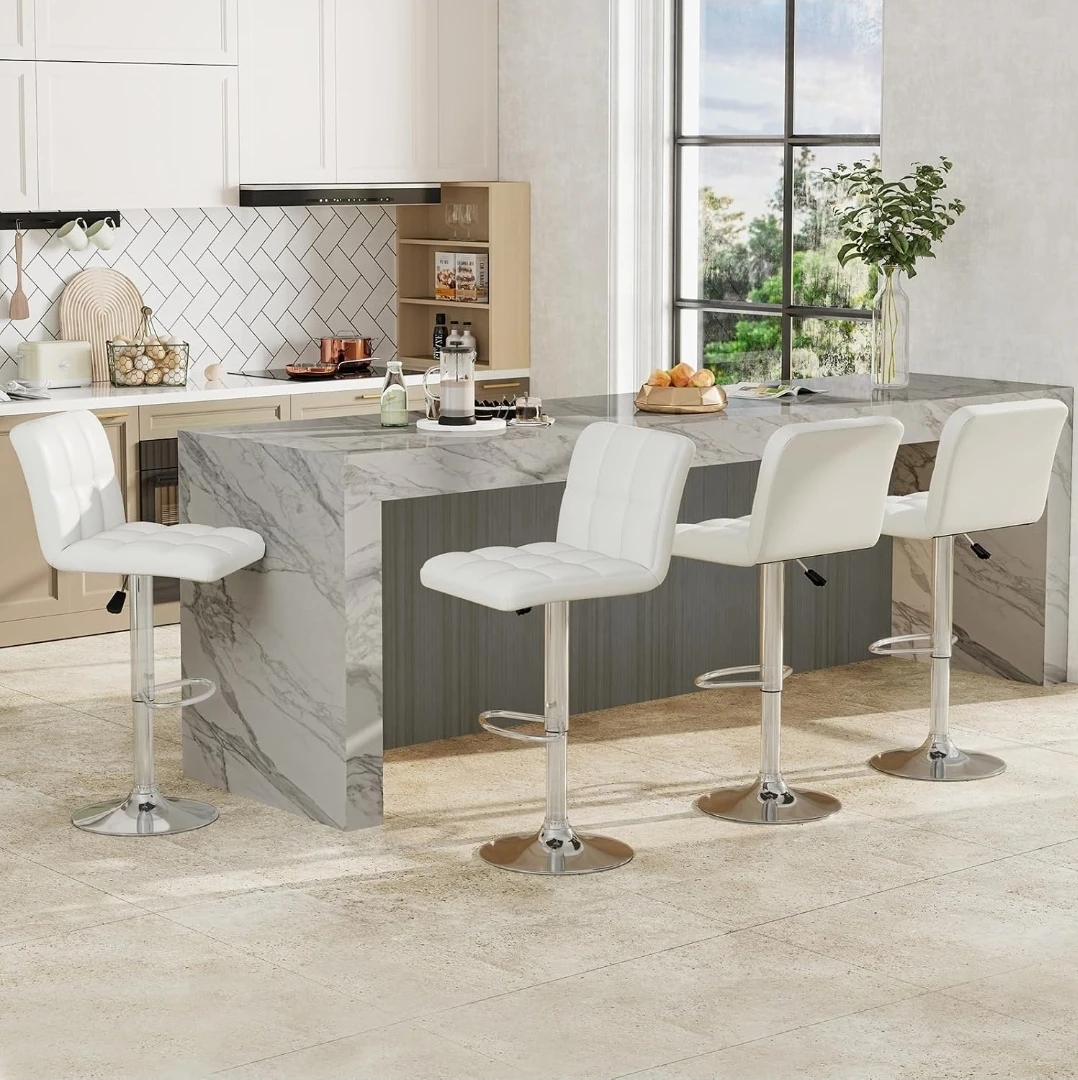 White PU Leather Swivel Bar Stools