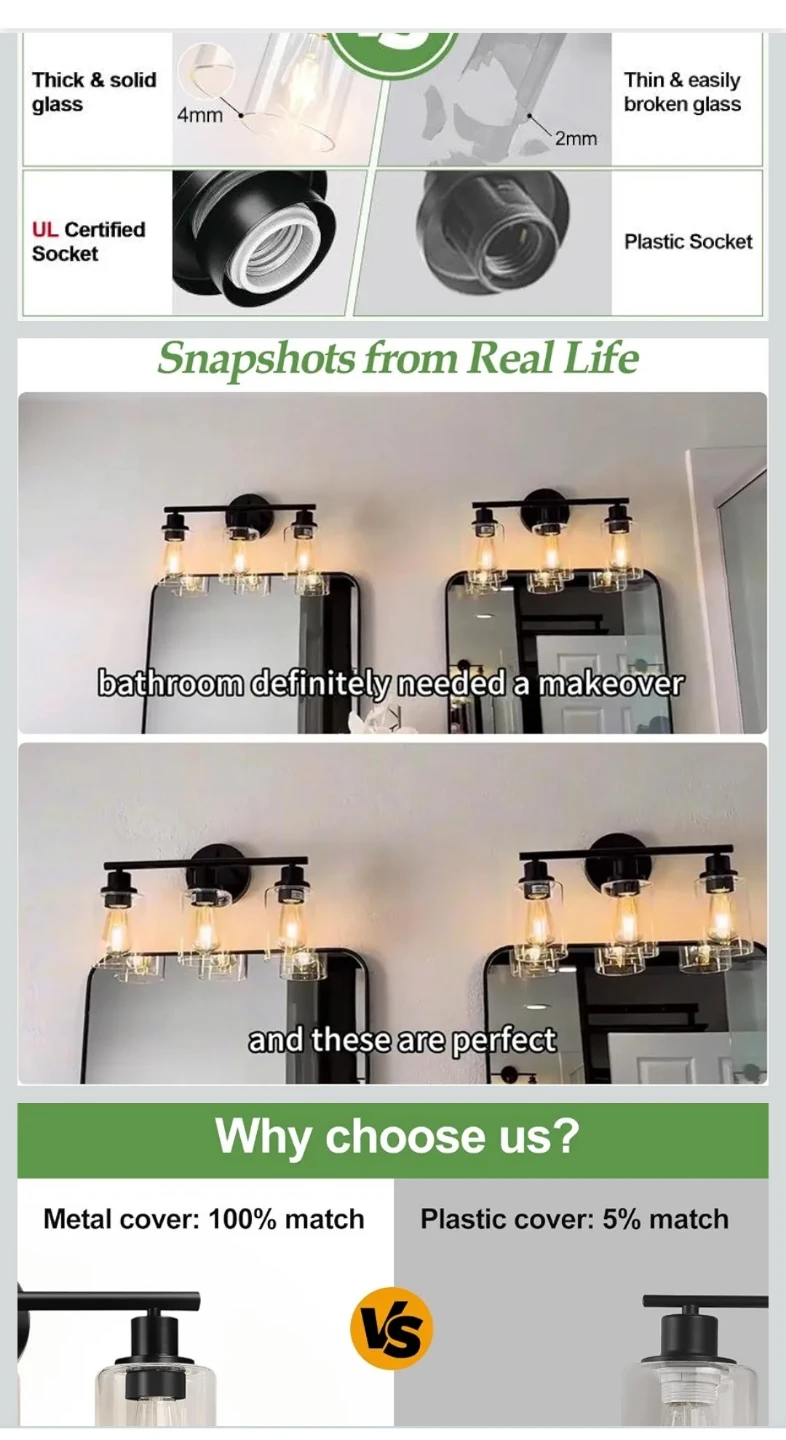 3-Light Matte Black Bathroom Vanity Wall Light - photo 3