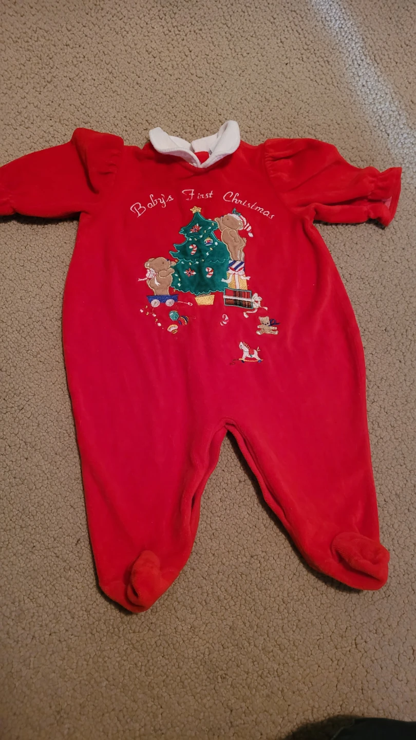 Baby's First Christmas Red Velour Onesie