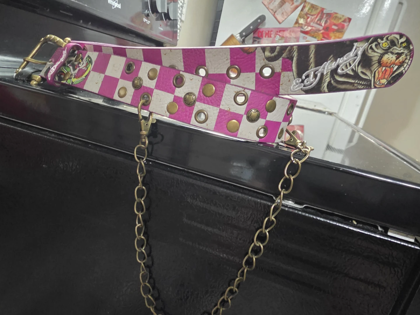 Ed Hardy Pink Checkered Studded Belt - photo 2